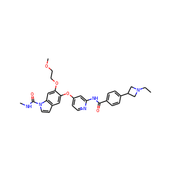 CCN1CC(c2ccc(C(=O)Nc3cc(Oc4cc5ccn(C(=O)NC)c5cc4OCCOC)ccn3)cc2)C1 ZINC000169711581