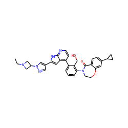 CCN1CC(n2cc(-c3cc4c(-c5cccc(N6CCOc7cc(C8CC8)ccc7C6=O)c5CO)ccnc4[nH]3)cn2)C1 ZINC000224798369