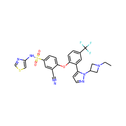CCN1CC(n2nccc2-c2cc(C(F)(F)F)ccc2Oc2ccc(S(=O)(=O)Nc3cscn3)cc2C#N)C1 ZINC000095584843