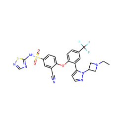CCN1CC(n2nccc2-c2cc(C(F)(F)F)ccc2Oc2ccc(S(=O)(=O)Nc3ncns3)cc2C#N)C1 ZINC000095584003