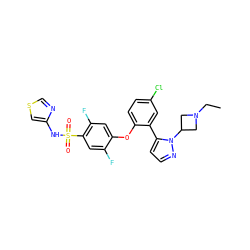 CCN1CC(n2nccc2-c2cc(Cl)ccc2Oc2cc(F)c(S(=O)(=O)Nc3cscn3)cc2F)C1 ZINC000095585431