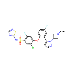 CCN1CC(n2nccc2-c2cc(F)ccc2Oc2cc(F)c(S(=O)(=O)Nc3ncns3)cc2Cl)C1 ZINC000095582225