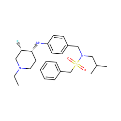 CCN1CC[C@@H](Nc2ccc(CN(CC(C)C)S(=O)(=O)Cc3ccccc3)cc2)[C@@H](F)C1 ZINC000224292416