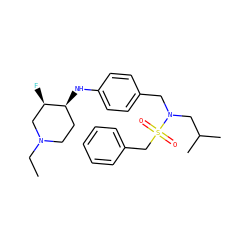 CCN1CC[C@H](Nc2ccc(CN(CC(C)C)S(=O)(=O)Cc3ccccc3)cc2)[C@H](F)C1 ZINC000224310283