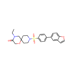 CCN1CC2(CCN(S(=O)(=O)c3ccc(-c4ccc5occc5c4)cc3)CC2)OCC1=O ZINC000095559730