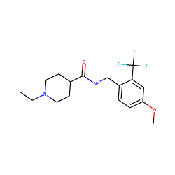 CCN1CCC(C(=O)NCc2ccc(OC)cc2C(F)(F)F)CC1 ZINC001772622675