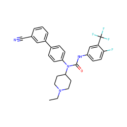 CCN1CCC(N(C(=O)Nc2ccc(F)c(C(F)(F)F)c2)c2ccc(-c3cccc(C#N)c3)cc2)CC1 ZINC000013648090
