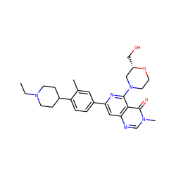 CCN1CCC(c2ccc(-c3cc4ncn(C)c(=O)c4c(N4CCO[C@@H](CO)C4)n3)cc2C)CC1 ZINC000115624719