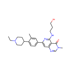 CCN1CCC(c2ccc(-c3cc4ncn(C)c(=O)c4c(NCCCO)n3)cc2C)CC1 ZINC000115625967