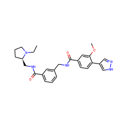 CCN1CCC[C@@H]1CNC(=O)c1cccc(CNC(=O)c2ccc(-c3cn[nH]c3)c(OC)c2)c1 ZINC001772627198