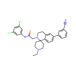 CCN1CCC2(CC1)c1ccc(-c3cccc(C#N)c3)cc1CCN2CC(=O)Nc1cc(Cl)cc(Cl)c1 ZINC000036351696