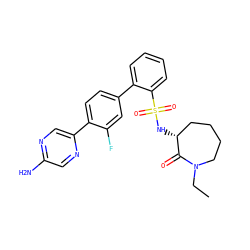 CCN1CCCC[C@@H](NS(=O)(=O)c2ccccc2-c2ccc(-c3cnc(N)cn3)c(F)c2)C1=O ZINC000218626672