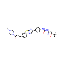 CCN1CCN(C(=O)CCc2ccc3c(c2)sc2nc(-c4ccc(NC(=O)Nc5cc(C(C)(C)C)on5)cc4)cn23)CC1 ZINC000049709277