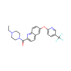 CCN1CCN(C(=O)c2ccc3cc(Oc4ccc(C(F)(F)F)cn4)ccc3n2)CC1 ZINC001772654410