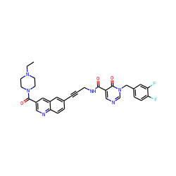 CCN1CCN(C(=O)c2cnc3ccc(C#CCNC(=O)c4cncn(Cc5ccc(F)c(F)c5)c4=O)cc3c2)CC1 ZINC000096176332