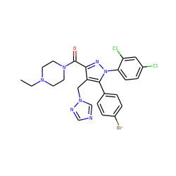 CCN1CCN(C(=O)c2nn(-c3ccc(Cl)cc3Cl)c(-c3ccc(Br)cc3)c2Cn2cncn2)CC1 ZINC000084405622