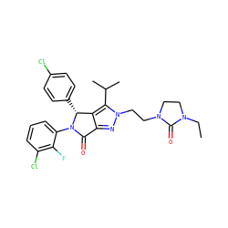 CCN1CCN(CCn2nc3c(c2C(C)C)[C@@H](c2ccc(Cl)cc2)N(c2cccc(Cl)c2F)C3=O)C1=O ZINC000206107275