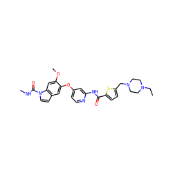 CCN1CCN(Cc2ccc(C(=O)Nc3cc(Oc4cc5ccn(C(=O)NC)c5cc4OC)ccn3)s2)CC1 ZINC000169711528