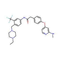 CCN1CCN(Cc2ccc(NC(=O)Cc3ccc(Oc4ccnc(NC)c4)cc3)cc2C(F)(F)F)CC1 ZINC000653867802