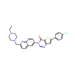 CCN1CCN(Cc2ccc3cc(-n4cnc5cc(-c6ccc(Cl)cc6)sc5c4=O)ccc3n2)CC1 ZINC000038149728