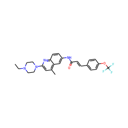CCN1CCN(c2cc(C)c3cc(NC(=O)/C=C/c4ccc(OC(F)(F)F)cc4)ccc3n2)CC1 ZINC000013671935