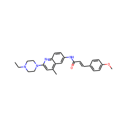CCN1CCN(c2cc(C)c3cc(NC(=O)/C=C/c4ccc(OC)cc4)ccc3n2)CC1 ZINC000013671923