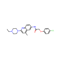 CCN1CCN(c2cc(C)c3cc(NC(=O)COc4ccc(Cl)cc4)ccc3n2)CC1 ZINC000013581278