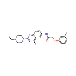 CCN1CCN(c2cc(C)c3cc(NC(=O)COc4cccc(C)c4)ccc3n2)CC1 ZINC000020108635