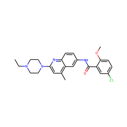 CCN1CCN(c2cc(C)c3cc(NC(=O)c4cc(Cl)ccc4OC)ccc3n2)CC1 ZINC000020108598