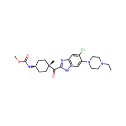 CCN1CCN(c2cc3[nH]c(C(=O)[C@]4(C)CC[C@@H](NC(=O)OC)CC4)nc3cc2Cl)CC1 ZINC000253666398
