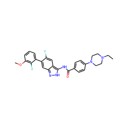 CCN1CCN(c2ccc(C(=O)Nc3[nH]nc4cc(-c5cccc(OC)c5F)c(F)cc34)cc2)CC1 ZINC001772623746