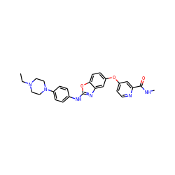 CCN1CCN(c2ccc(Nc3nc4cc(Oc5ccnc(C(=O)NC)c5)ccc4o3)cc2)CC1 ZINC000071340917