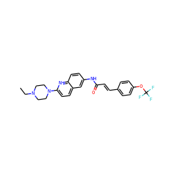 CCN1CCN(c2ccc3cc(NC(=O)/C=C/c4ccc(OC(F)(F)F)cc4)ccc3n2)CC1 ZINC000013671939