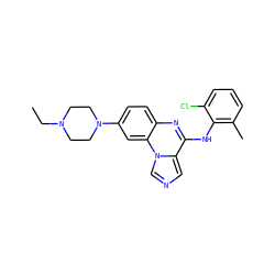 CCN1CCN(c2ccc3nc(Nc4c(C)cccc4Cl)c4cncn4c3c2)CC1 ZINC000013860325
