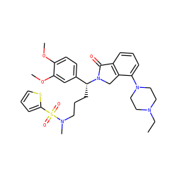 CCN1CCN(c2cccc3c2CN([C@H](CCCN(C)S(=O)(=O)c2cccs2)c2ccc(OC)c(OC)c2)C3=O)CC1 ZINC000049694973
