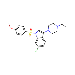 CCN1CCN(c2cn(S(=O)(=O)c3ccc(OC)cc3)c3cc(Cl)ccc23)CC1 ZINC000066251085