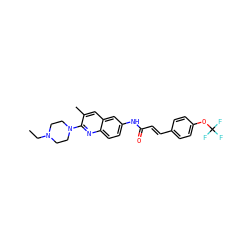 CCN1CCN(c2nc3ccc(NC(=O)/C=C/c4ccc(OC(F)(F)F)cc4)cc3cc2C)CC1 ZINC000013671944
