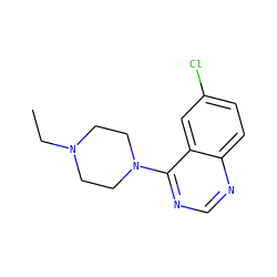 CCN1CCN(c2ncnc3ccc(Cl)cc23)CC1 ZINC000040981017