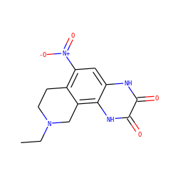 CCN1CCc2c([N+](=O)[O-])cc3[nH]c(=O)c(=O)[nH]c3c2C1 ZINC000013743357