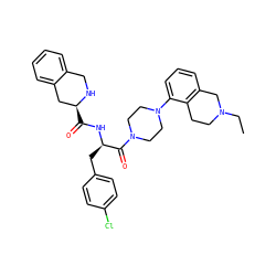 CCN1CCc2c(cccc2N2CCN(C(=O)[C@@H](Cc3ccc(Cl)cc3)NC(=O)[C@H]3Cc4ccccc4CN3)CC2)C1 ZINC000028528956