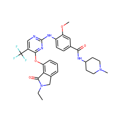 CCN1Cc2cccc(Oc3nc(Nc4ccc(C(=O)NC5CCN(C)CC5)cc4OC)ncc3C(F)(F)F)c2C1=O ZINC000145978345