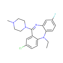 CCN1c2ccc(F)cc2N=C(N2CCN(C)CC2)c2cc(Cl)ccc21 ZINC000263620801
