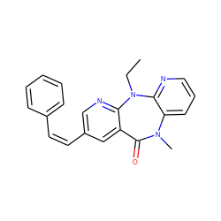 CCN1c2ncc(/C=C\c3ccccc3)cc2C(=O)N(C)c2cccnc21 ZINC000013780550