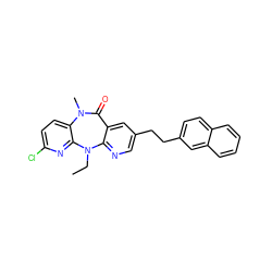 CCN1c2ncc(CCc3ccc4ccccc4c3)cc2C(=O)N(C)c2ccc(Cl)nc21 ZINC000013780552