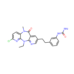 CCN1c2ncc(CCc3cccc(NC(N)=O)c3)cc2C(=O)N(C)c2ccc(Cl)nc21 ZINC000013780554