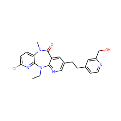 CCN1c2ncc(CCc3ccnc(CO)c3)cc2C(=O)N(C)c2ccc(Cl)nc21 ZINC000013780558