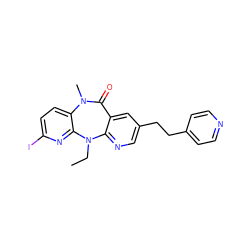 CCN1c2ncc(CCc3ccncc3)cc2C(=O)N(C)c2ccc(I)nc21 ZINC000013780551