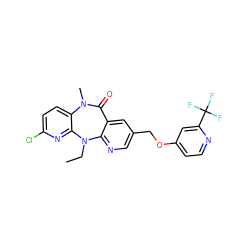 CCN1c2ncc(COc3ccnc(C(F)(F)F)c3)cc2C(=O)N(C)c2ccc(Cl)nc21 ZINC000013780571