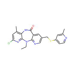 CCN1c2ncc(CSc3ccnc(C)c3)cc2C(=O)Nc2c(C)cc(Cl)nc21 ZINC000013589471