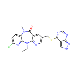 CCN1c2ncc(CSc3ncnc4n[nH]cc34)cc2C(=O)N(C)c2ccc(Cl)nc21 ZINC000013780578